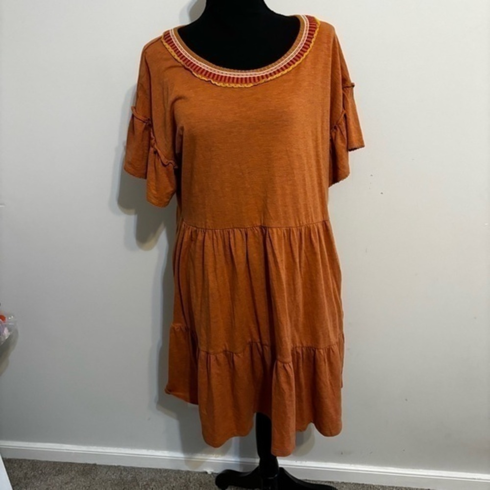 Matilda Jane Heart to Heart Homeroom Tiered Knit Dress Burnt Orange Size Medium